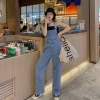 Denim wide-leg overalls for women in summer and autumn, Korean style, slimming high-waisted loose, youthful floor-length denim overalls details Picture
